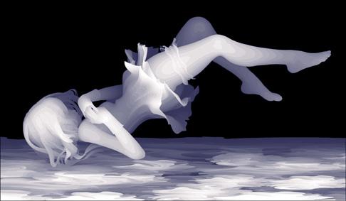 opera dell'artista giapponese Kazuki Takamatsu. Una donna fluttua nel vuoto e sembra essere sospesa in una realtà dipinta in sfumatura